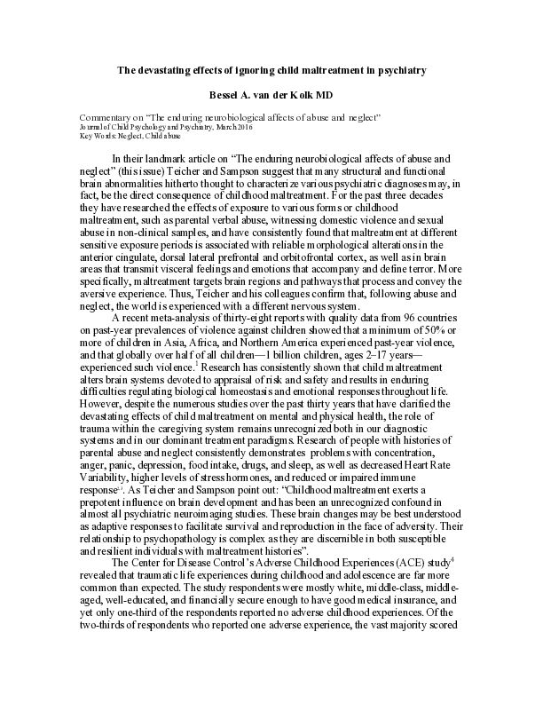 Devastating Effects of Ignoring Child Maltreatment in Psychiatry